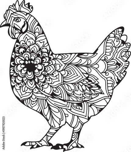 Intricate Rooster Line Art.1
