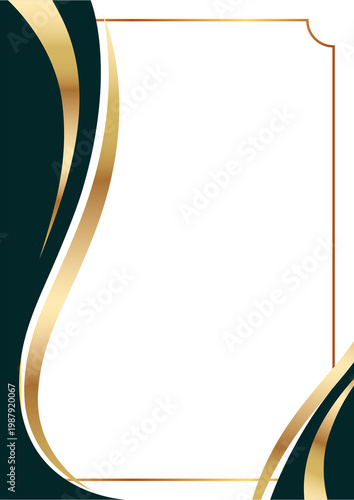 Elegant Gold and Dark Green Wavy Border Frame Design.