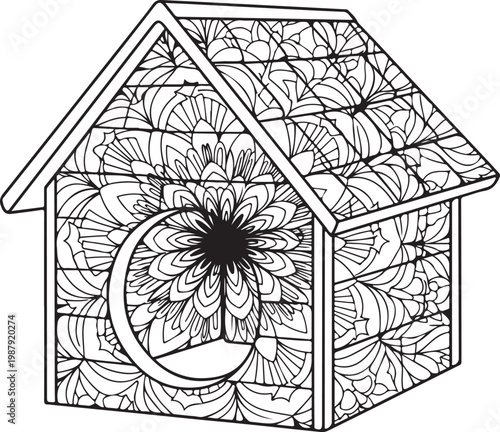 Floral House Line Art.