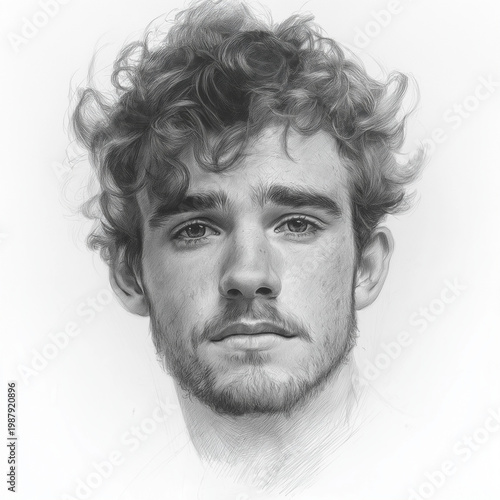 Young man with curly hair looking directly at the viewer in portrait  