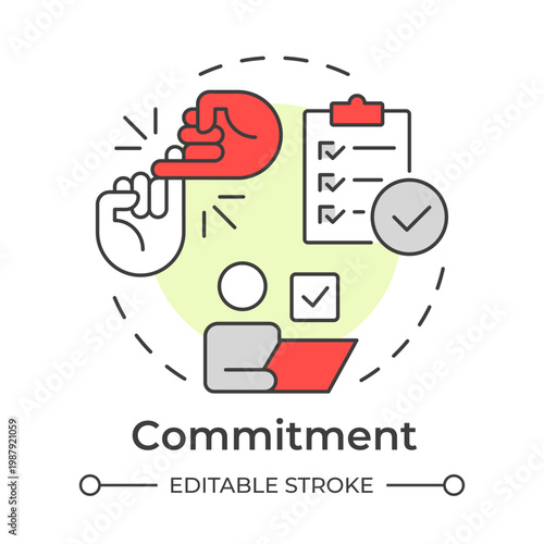 Commitment multi color concept icon. Workflow organization, checklist completion. Task management. Round shape line illustration. Abstract idea. Graphic design. Easy to use in presentation, brochure