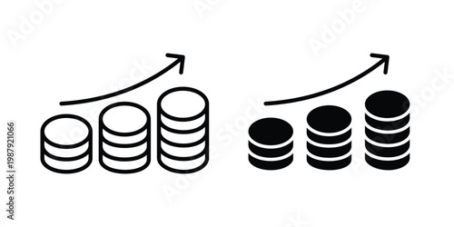 Money increase Icon editable designs collection. black and white icons
