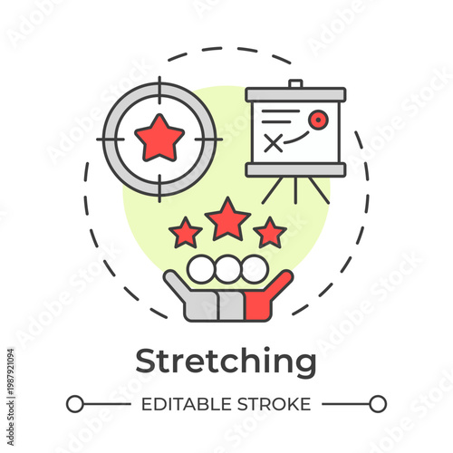 Stretching multi color concept icon. Business strategies. Team milestone, tasks planning. Round shape line illustration. Abstract idea. Graphic design. Easy to use in presentation, brochure