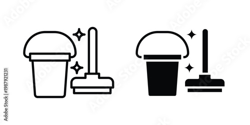 Mop cleaning icon editable designs collection. black and white icons