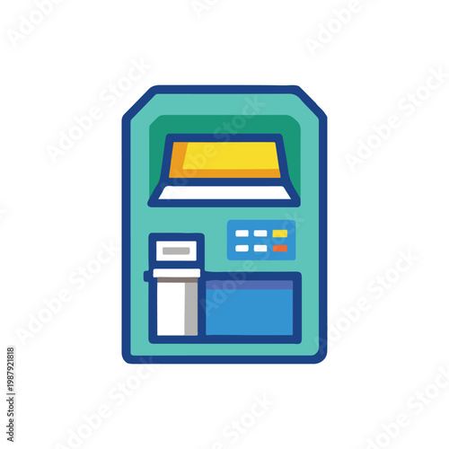 ATM machine icon with card reader and cash dispenser isolated on white background