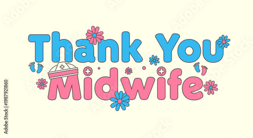 Thank You Midwife Greeting Card Typography Flat Vector