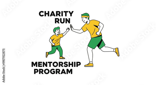 Charity Run And Mentorship Program For Children And Youth, Vector Illustration