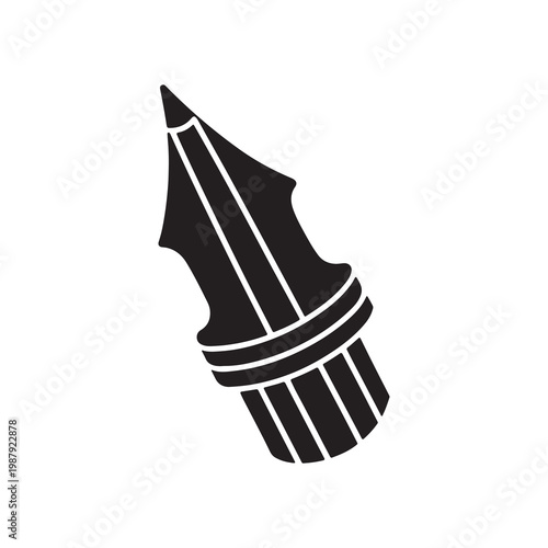 Black and white illustration of a fountain pen nib on white background  office supply  writing instrument
