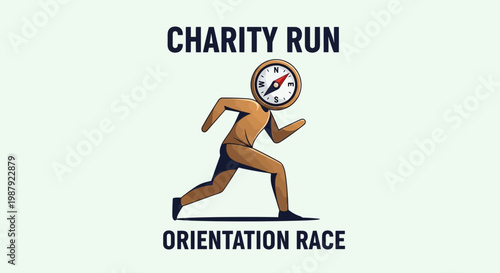 Charity Race: Compass Guided Runner Navigating the Course Direction and Orientation