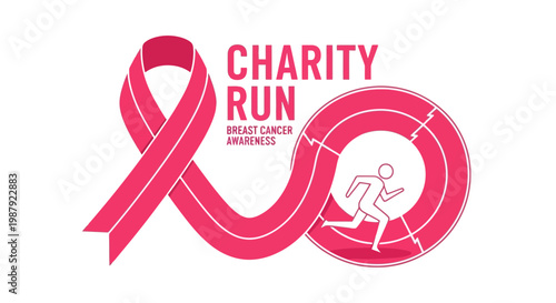 Charity Run Breast Cancer Awareness Illustration With Energetic Athlete Outline
