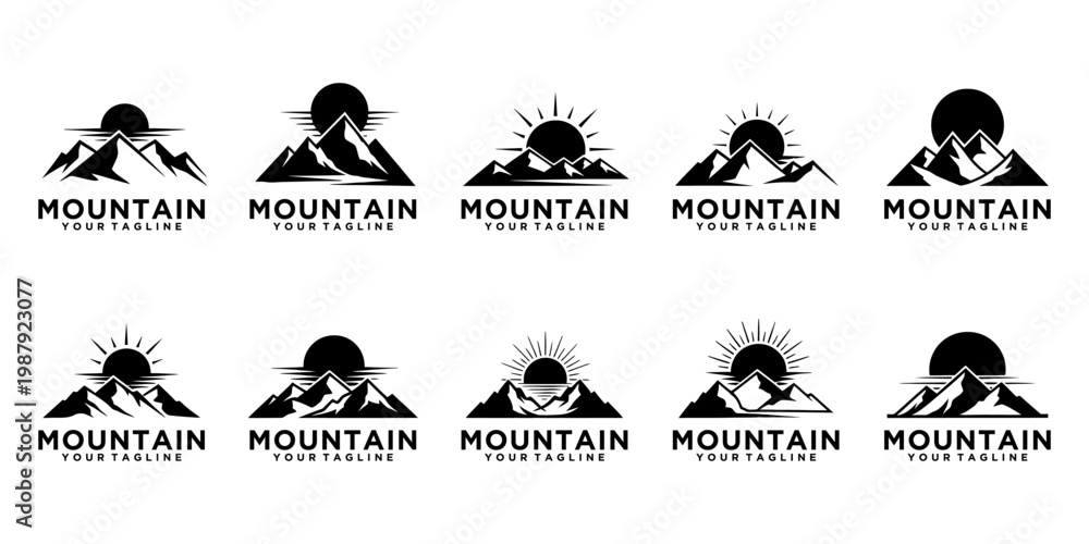 Fototapeta premium This mountain logo design features a nature and adventure concept. The simple black and white style is perfect for outdoor and nature tourism businesses.