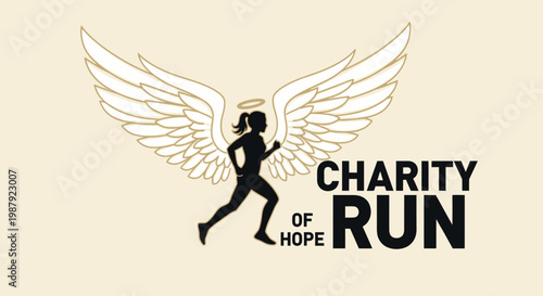 Charity Run Event Illustration Featuring Angel Wings and A Symbol Of Movement
