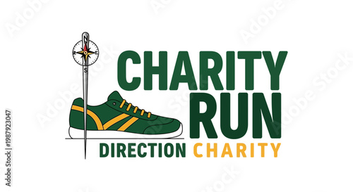 Charity Run Event Promoting Direction, Compass, Running Shoes, And Charitable Giving Activities