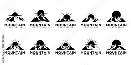 This mountain logo design features a nature and adventure concept. The simple black and white style is perfect for outdoor and nature tourism businesses.