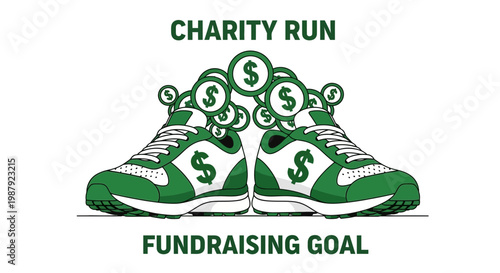 Charity Run Fundraiser Concept Depicting Athletic Shoes and Monetary Symbols
