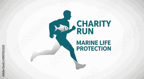 Charity Run Icon Depicting Marine Life Conservation and Promoting Oceanic Ecosystems Advocacy