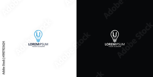 smart bulb technology logo design, bulb logo design initial U creative bulb logo ideas