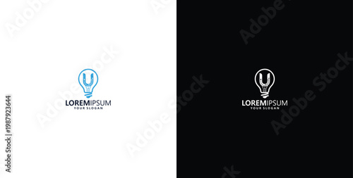 smart bulb technology logo design, bulb logo design initial U creative bulb logo ideas