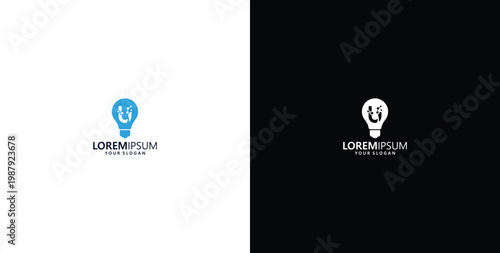 smart bulb technology logo design, bulb logo design initial U creative bulb logo ideas