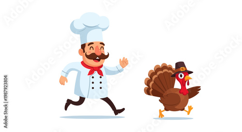 Chef Chasing A Pilgrim Turkey, A Run For Dinner With A Funny Expression