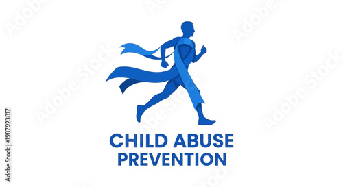 Child Abuse Prevention Awareness Symbolic Illustration with Running Figure and Ribbon