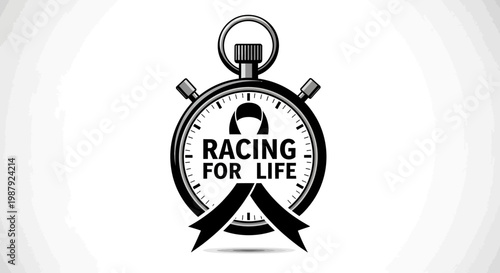 Chrono Emblem Featuring Racing For Life Message On White Background, Artistic Design