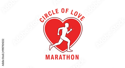 Circle Of Love Marathon Logo Featuring Runner Silhouette In Heart Shape Design