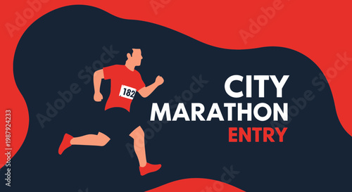 City Marathon Entry Sign Illustrates Runner Icon For Race Registration Design