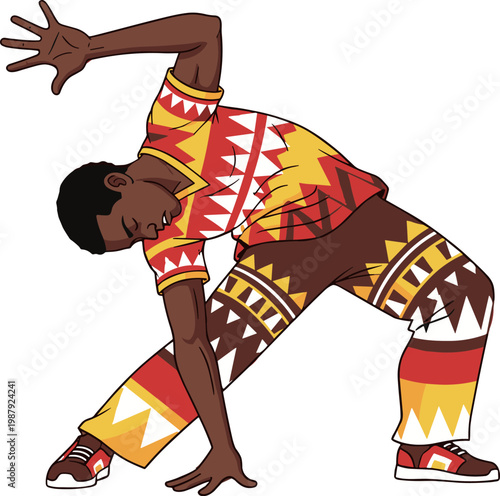 Traditional Capoeira Dancer Character in Ethnic Patterned Costume Performing Martial Arts and Cultural Dance Move Isolated on White Background Vector