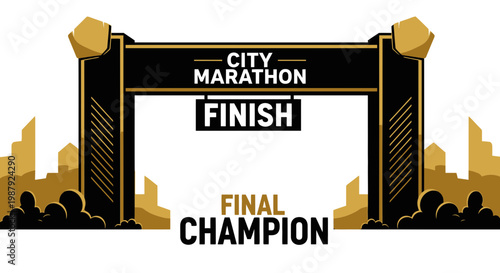 City Marathon Finish Line: Champion's Triumph Under a Modern Architectural Design