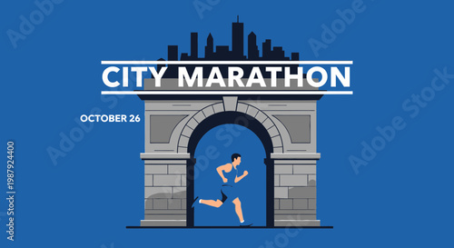 City Marathon In Architectural Archway With Runner Silhouette On October 26th