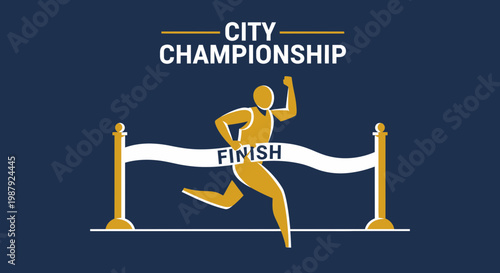City Championship Marathon Runner Crossing Finish Line, Triumphing in the Race to Victory