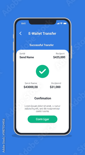 Seamless digital transaction confirmation screen on a smartphone, showcasing a successful e-wallet transfer with sender and recipient details