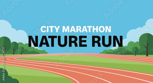 City Marathon Nature Run Race Track Overlooking Green Landscape on Sunny Day Event