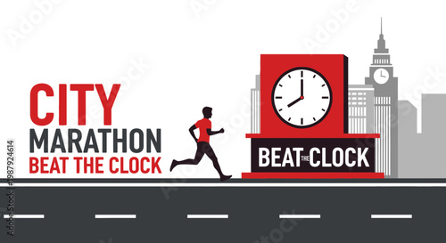 City Marathon Athlete Competing Against The Clock In Urban Environment Fitness Event