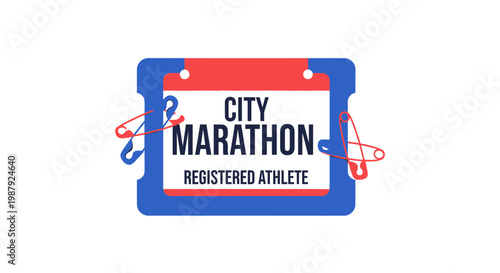 City Marathon Athlete Badge Design Featuring Bold Typography, Symbolism and Registration Concept