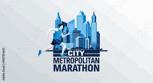 City Marathon Athlete Racing Through Urban Metropolis Concept Illustration Design