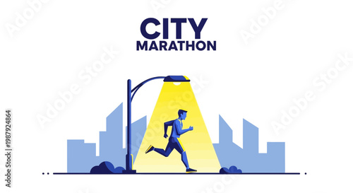 City Marathon Runner Silhouette Against Urban Backdrop Under Illuminated Streetlight