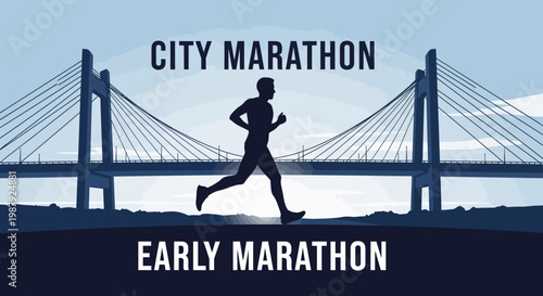 City Marathon Runner Silhouette Against Iconic Bridge