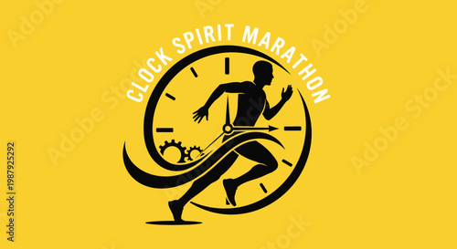 Clock Spirit Marathon Logo Design On A Bold Yellow Background For Events