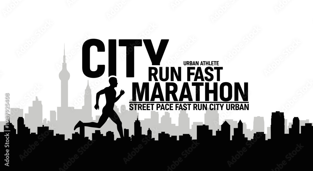 Obraz premium City Marathon Silhouette Displaying Urban Runner in Black and White Design for Fitness Events