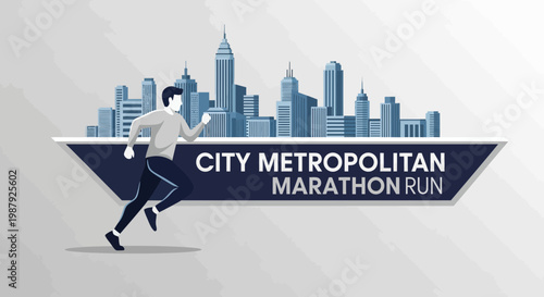City Metropolitan Marathon Run Illustration Depicting Athlete Exercising During Sporting Event