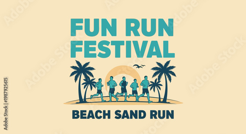 Coastal Fun Run Festival: Beachside Event Showcasing Fitness, Palm Trees, and Enthusiastic Runners