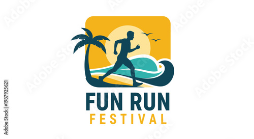 Coastal Fun Run Festival Illustration: A Vibrant Logo for Beachside Running Events