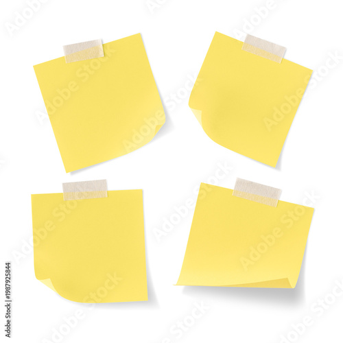Sticky note reminder. Post  note paper. Yellow sheets for notes isolated  on background.