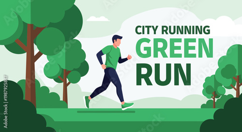 City Runner Executing A Jog In A Green Park Setting For A Health Campaign