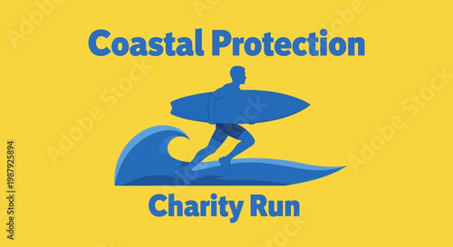 Coastal Protection Charity Race Featuring Surfer in a Dynamic and Playful Illustration