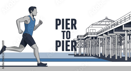 Coastal Runner and Seaside Pier Digital Artwork: Fitness Goals and Sports Enthusiast Lifestyle