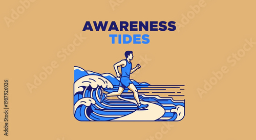 Coastal Runner and Ocean Wave Illustration Conveying The Importance of Awareness and Tides
