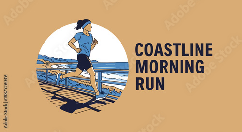 Coastal Runner Embarking On Her Morning Jog Beside The Calm, Scenic Seaside Landscape
